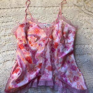 Adorable Pink floral silk cami top with adjustable...